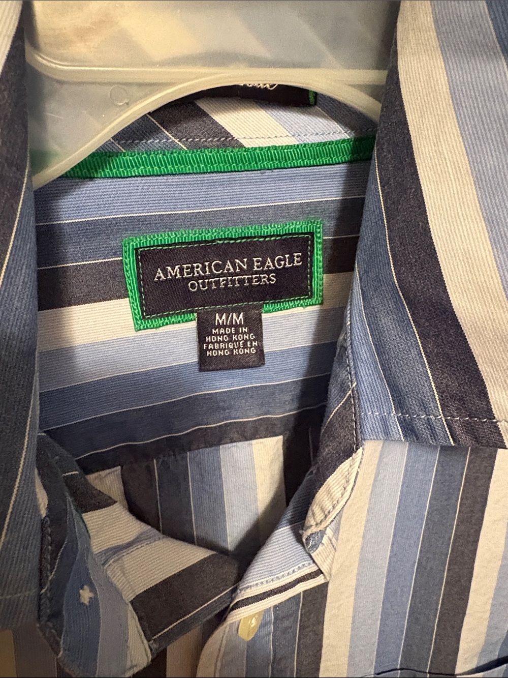 American Eagle Outfitters Men's Blue Striped Button-Up Shirt